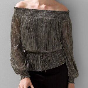 Whit House Balck Market Long Sleeve Off-the-Shoulder Shimmer Top